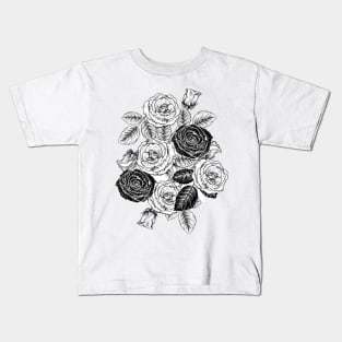 Black and White Roses Kids T-Shirt